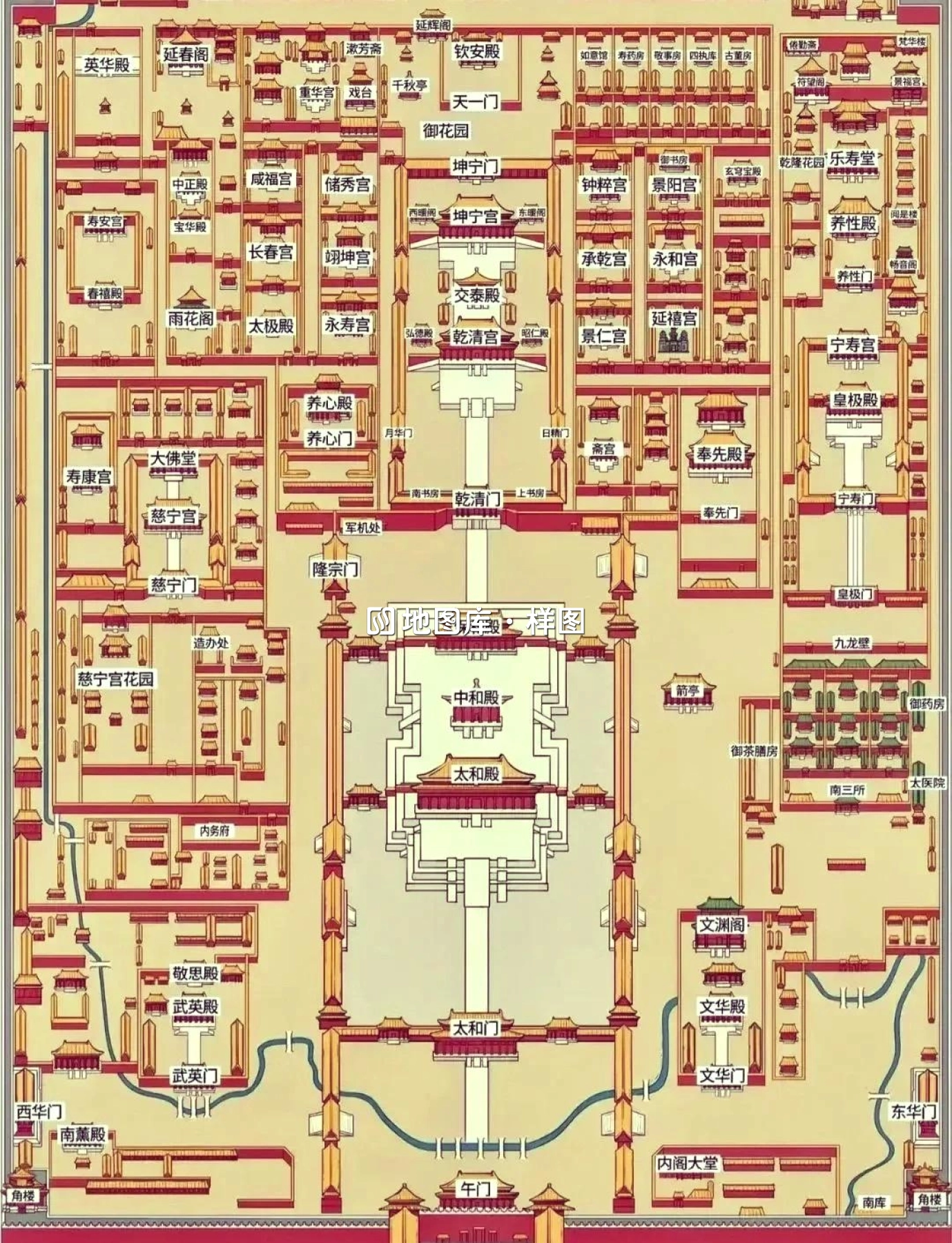 北京故宫游览地图-故宫建筑群平面图_图2