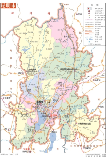 云南昆明地图政区版分色eps高清版大图