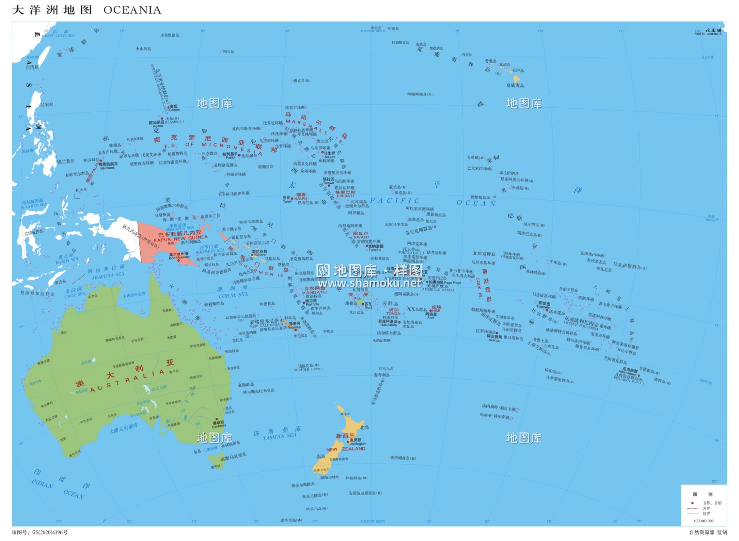 大洋洲地图_大洋洲地图国家分布图_彩色版_图1