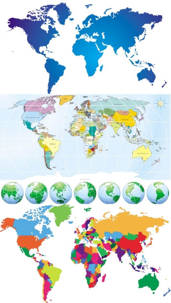 五款矢量世界地图_可随意编辑改色改文字