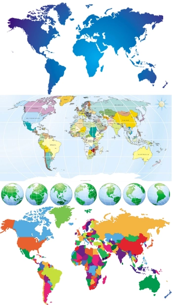 五款矢量世界地图_可随意编辑改色改文字