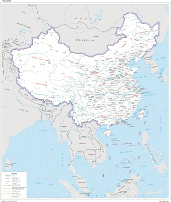 国内能用的英文版中国地图-界线版 有邻国