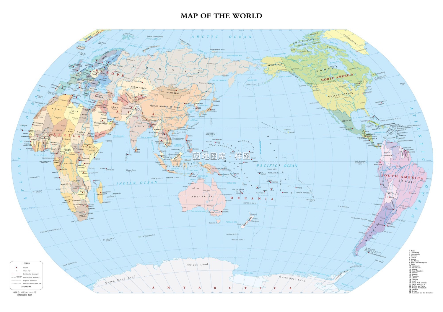 世界地图英文版高清版_彩色块分国界_图1