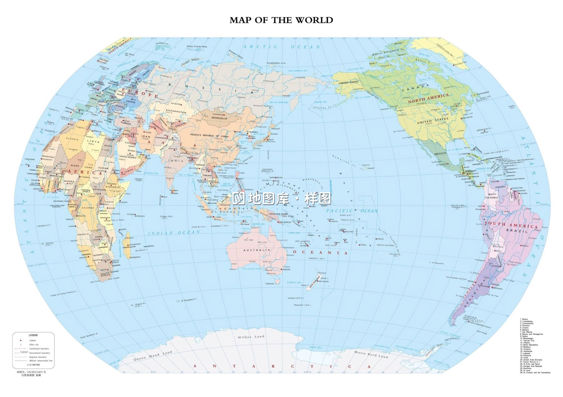 世界地图英文版高清版_彩色块分国界_图1
