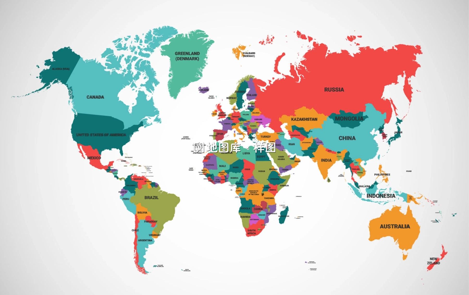 世界地图彩色AI格式矢量素材-英文版_图1