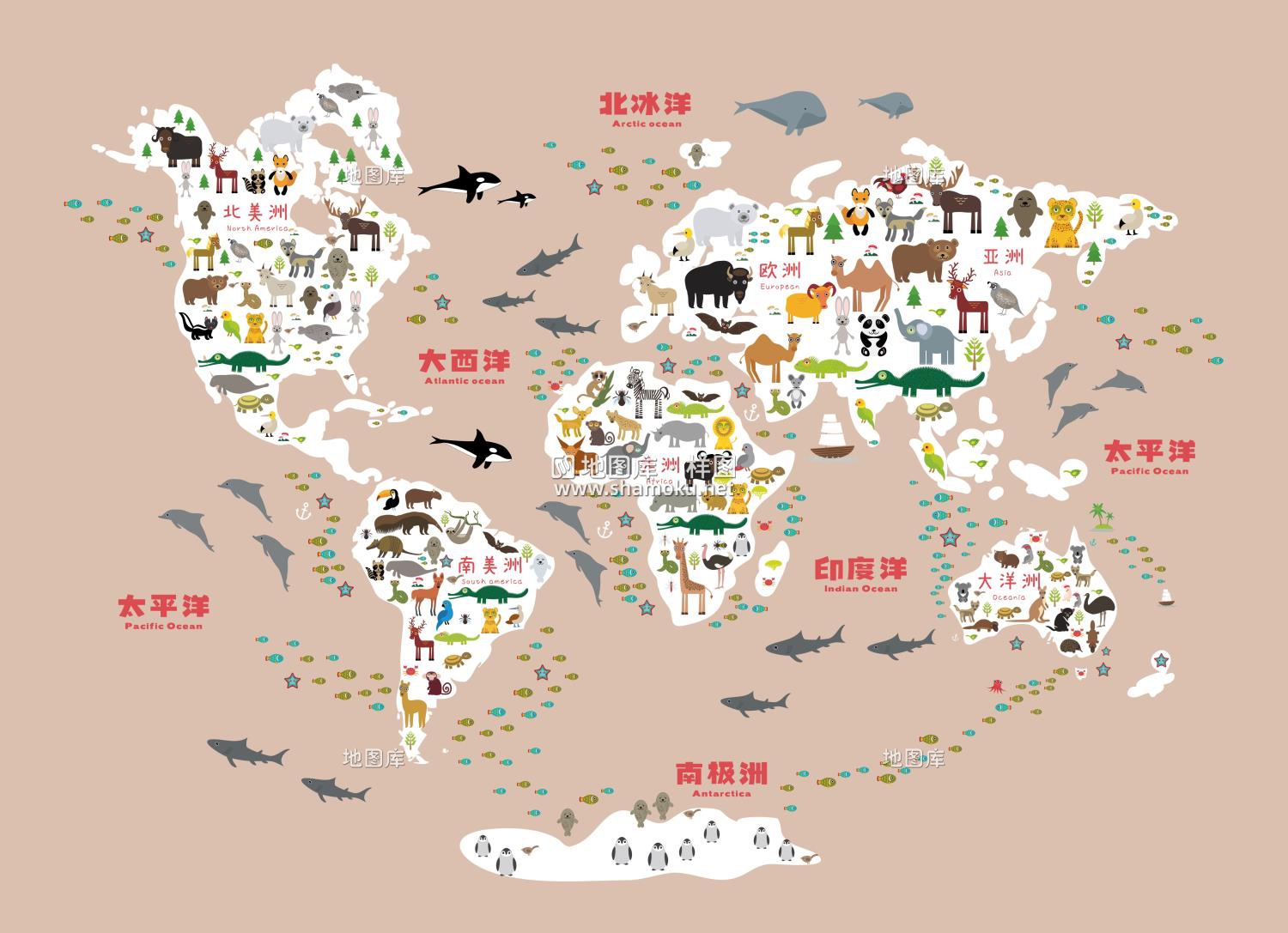 六款卡通世界地图素材AI/CDR矢量源文件中文版_图1