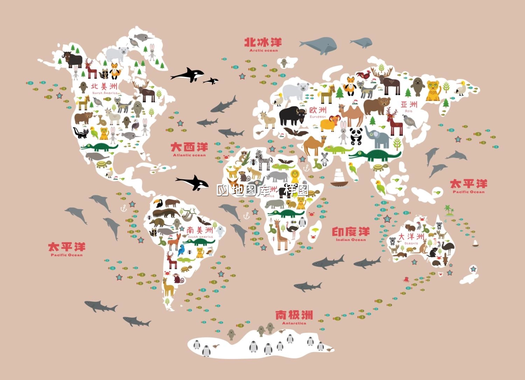 六款卡通世界地图素材AI/CDR矢量源文件中文版_图1