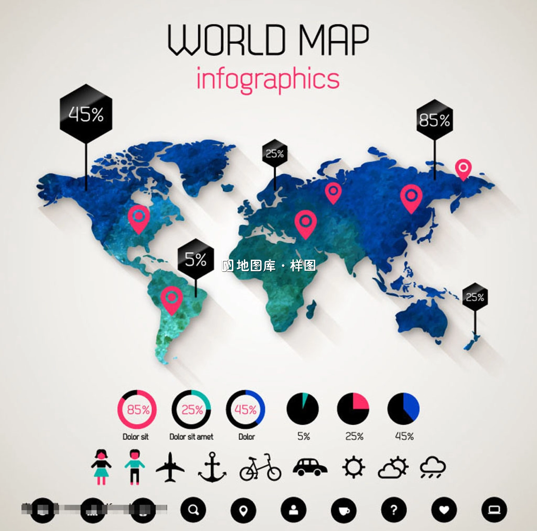 七款世界矢量地图炫彩几何拼接可编辑_图7
