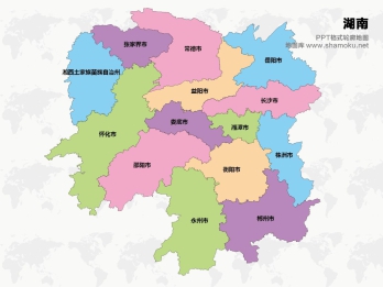 湖南矢量地图简化轮廓ppt格式模板