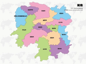 湖南矢量地图简化轮廓ppt格式模板