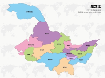 黑龙江矢量地图简化轮廓ppt格式模板