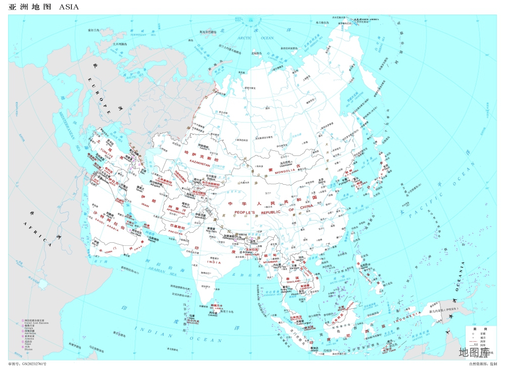 亚洲地图_亚洲地图国家分布图_白色版_图1