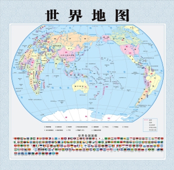 世界地图带国旗14395*14007高清像素多格式下载