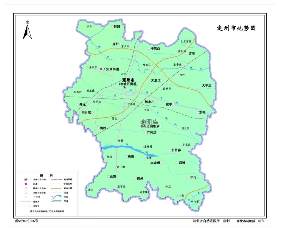 河北定州市地图、水系交通版、地势版地图_图3