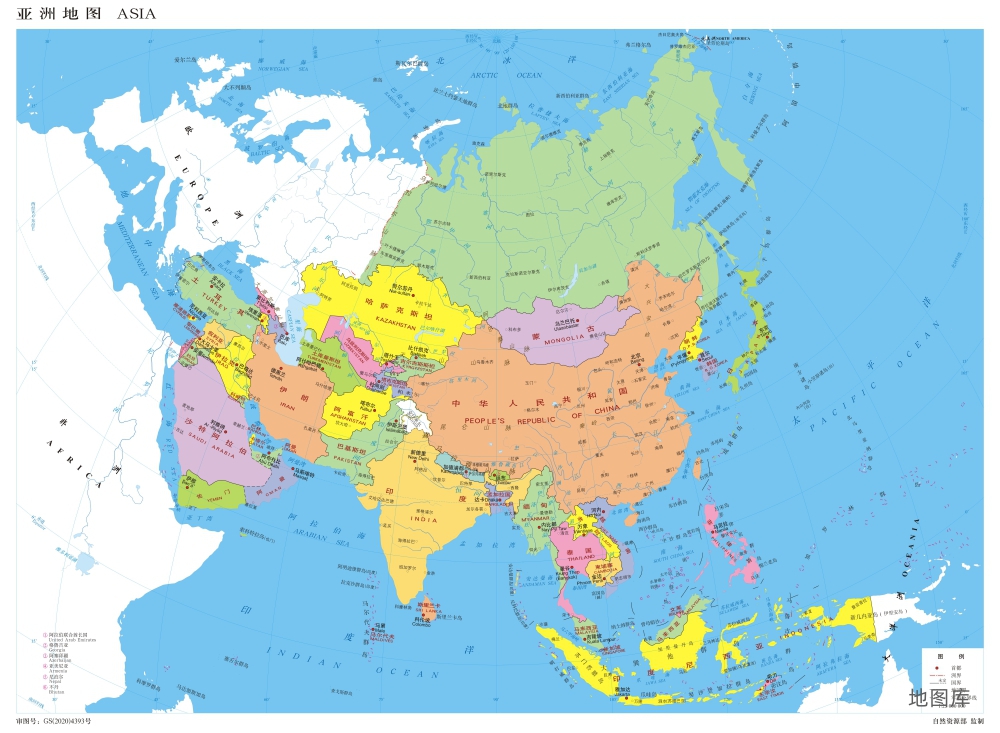 亚洲地图高清地图_亚洲地图国家分布图_彩色版_图1