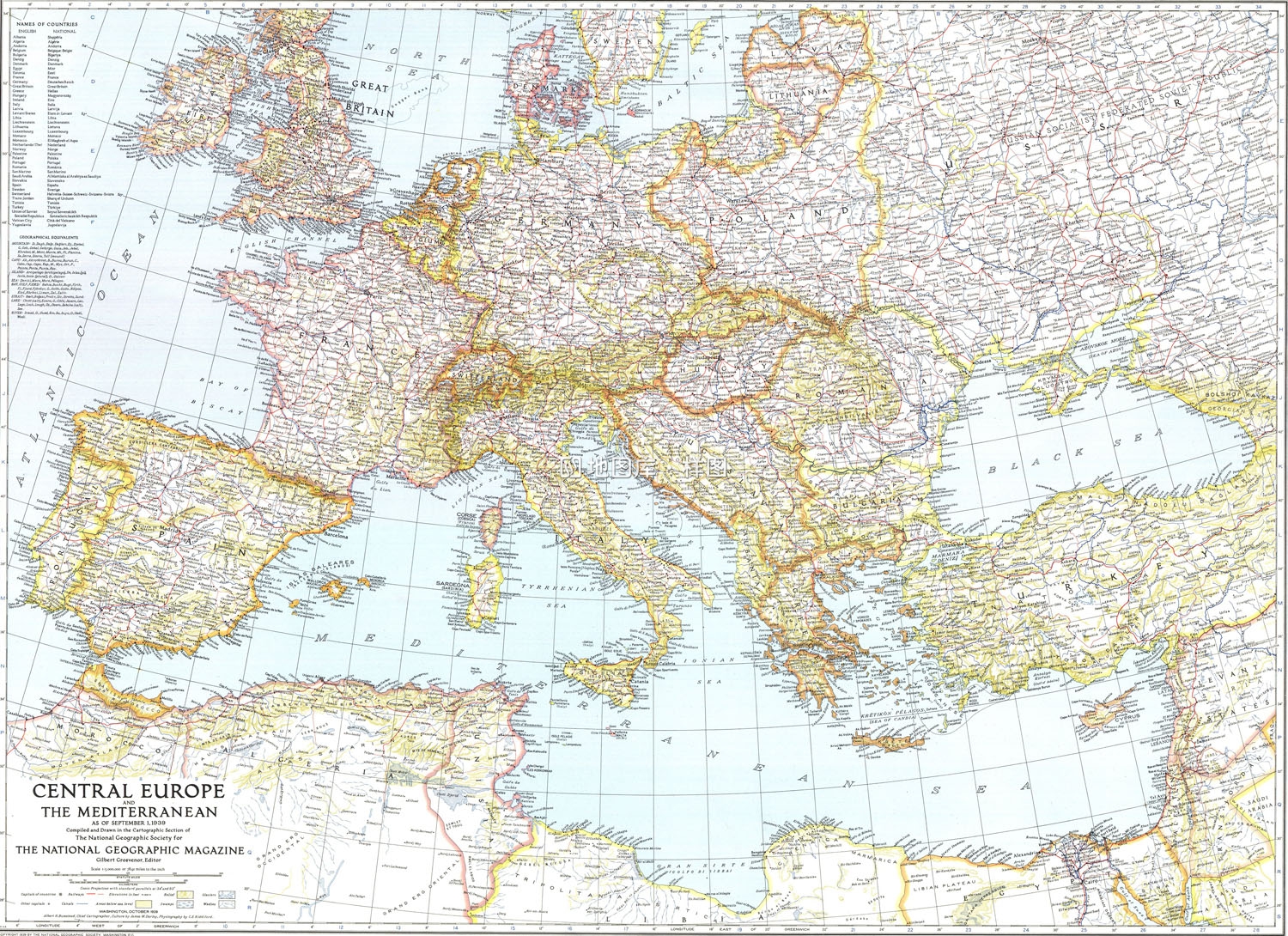 欧洲地图详细全图1939年英文版可放大_图1
