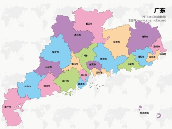 广东矢量地图简化轮廓ppt格式模板