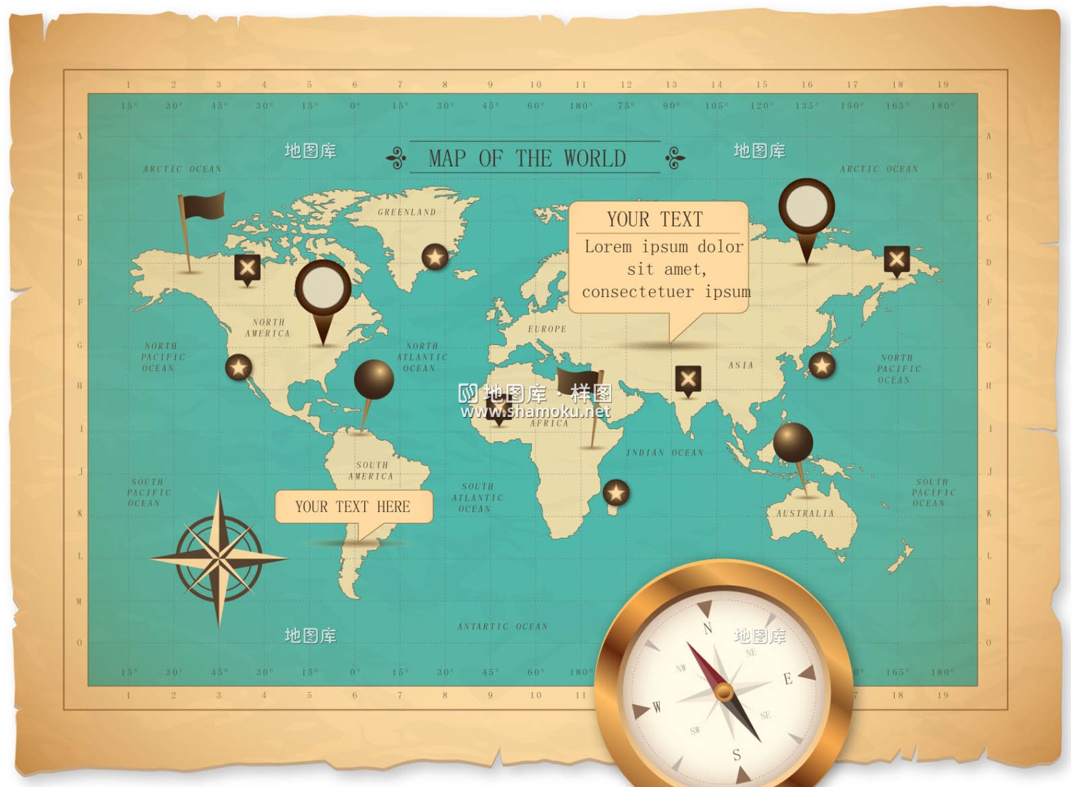 世界地图复古矢量地图（可编辑改文字改颜色增删）_图1