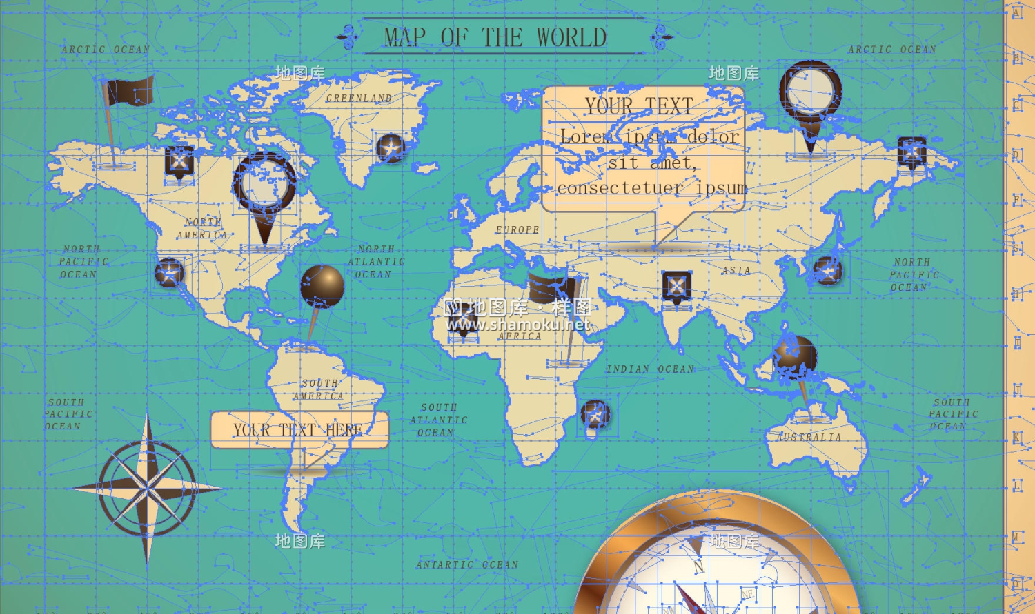 世界地图复古矢量地图（可编辑改文字改颜色增删）_图2