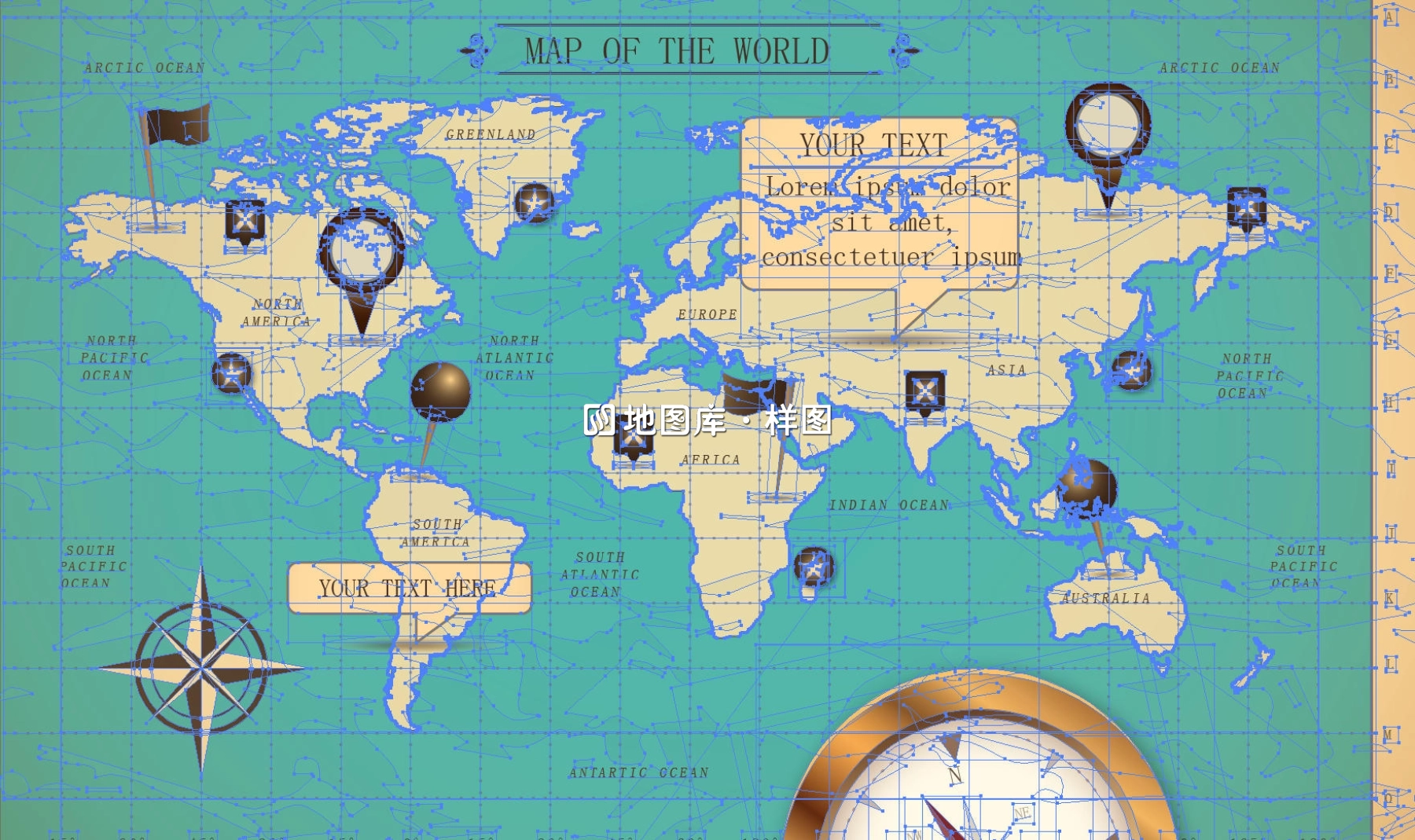 世界地图复古矢量地图（可编辑改文字改颜色增删）_图2