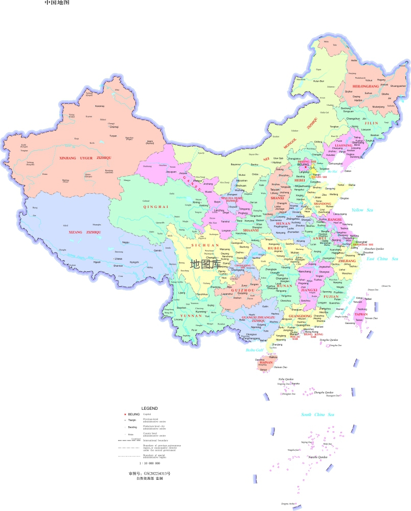 国内能用的英文版中国地图-分省设色 界线版 无邻国_图1