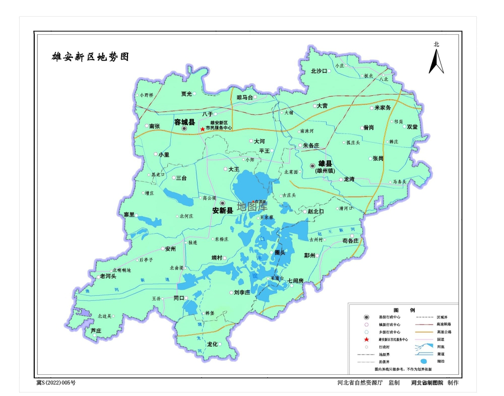 河北雄安新区地图、水系交通版、地势版地图_图2