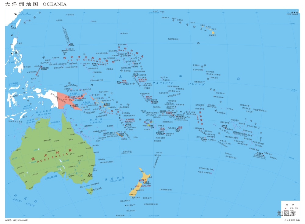 大洋洲地图_大洋洲地图国家分布图_彩色版_图1