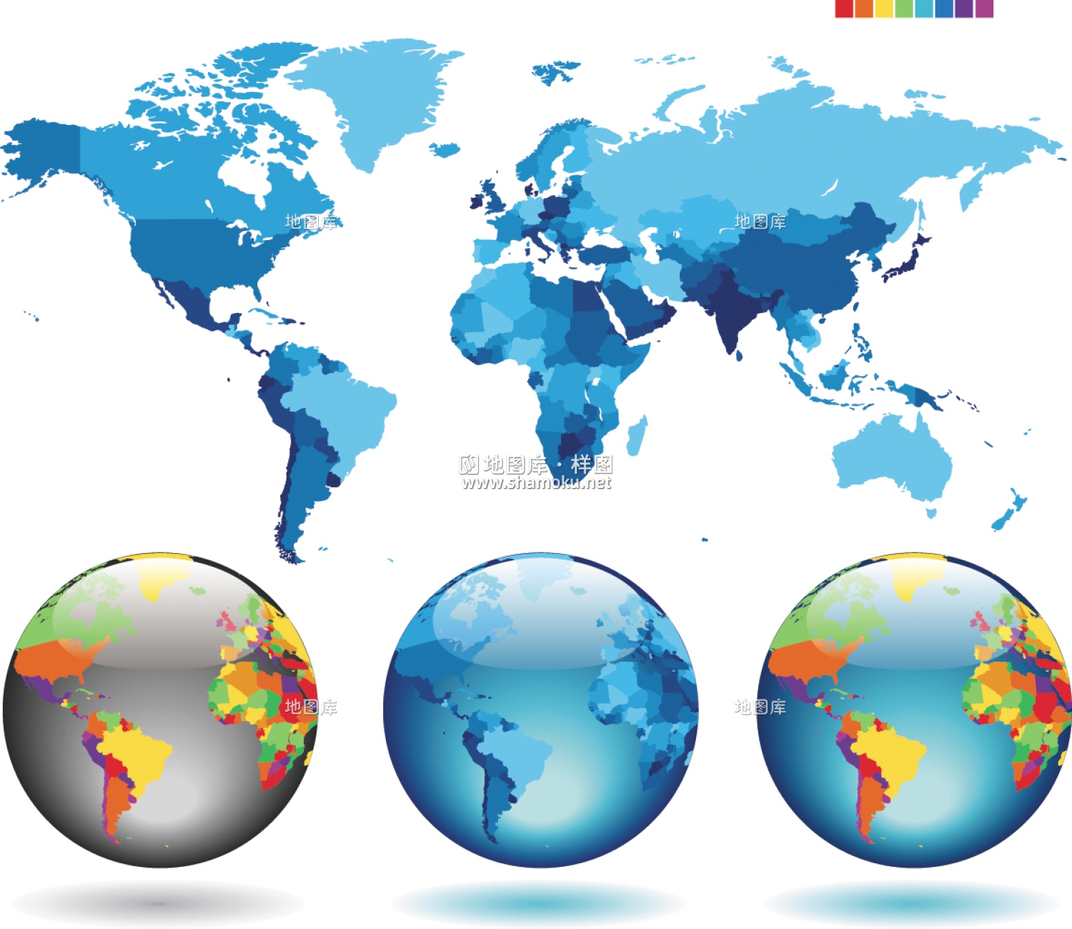 五款矢量世界地图_可随意编辑改色改文字_图3