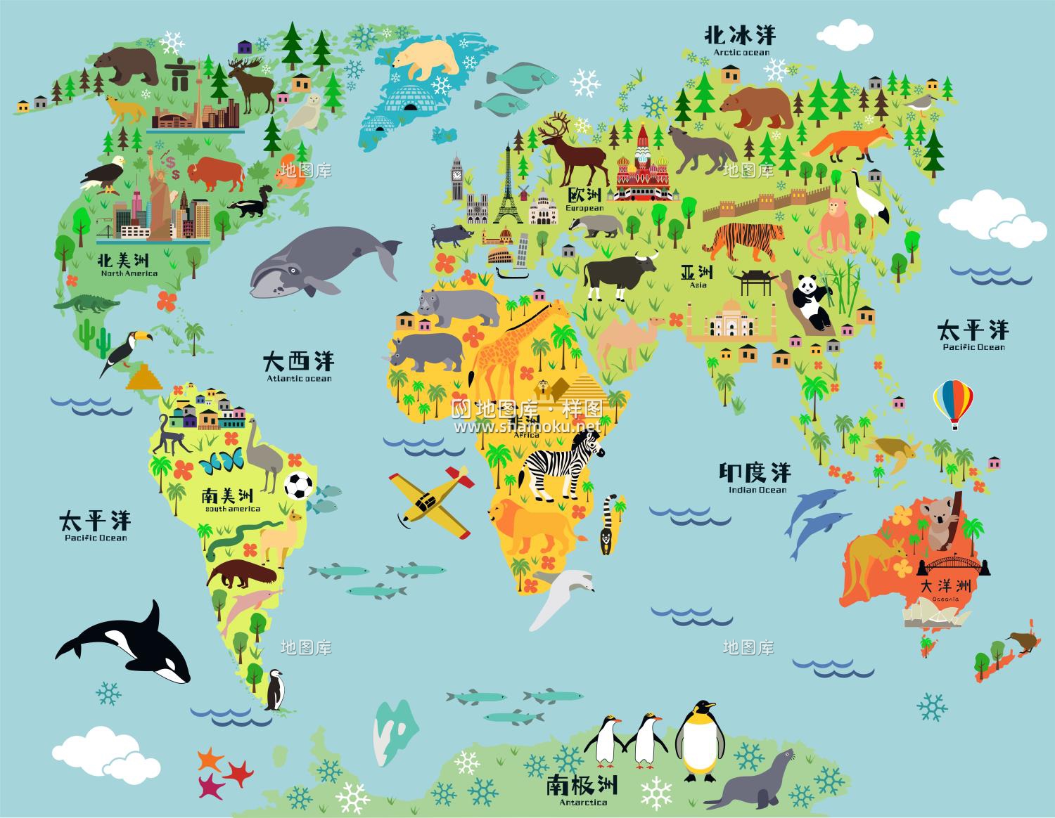 十款儿童卡通世界矢量地图源文件（AI/CDR格式）_图4