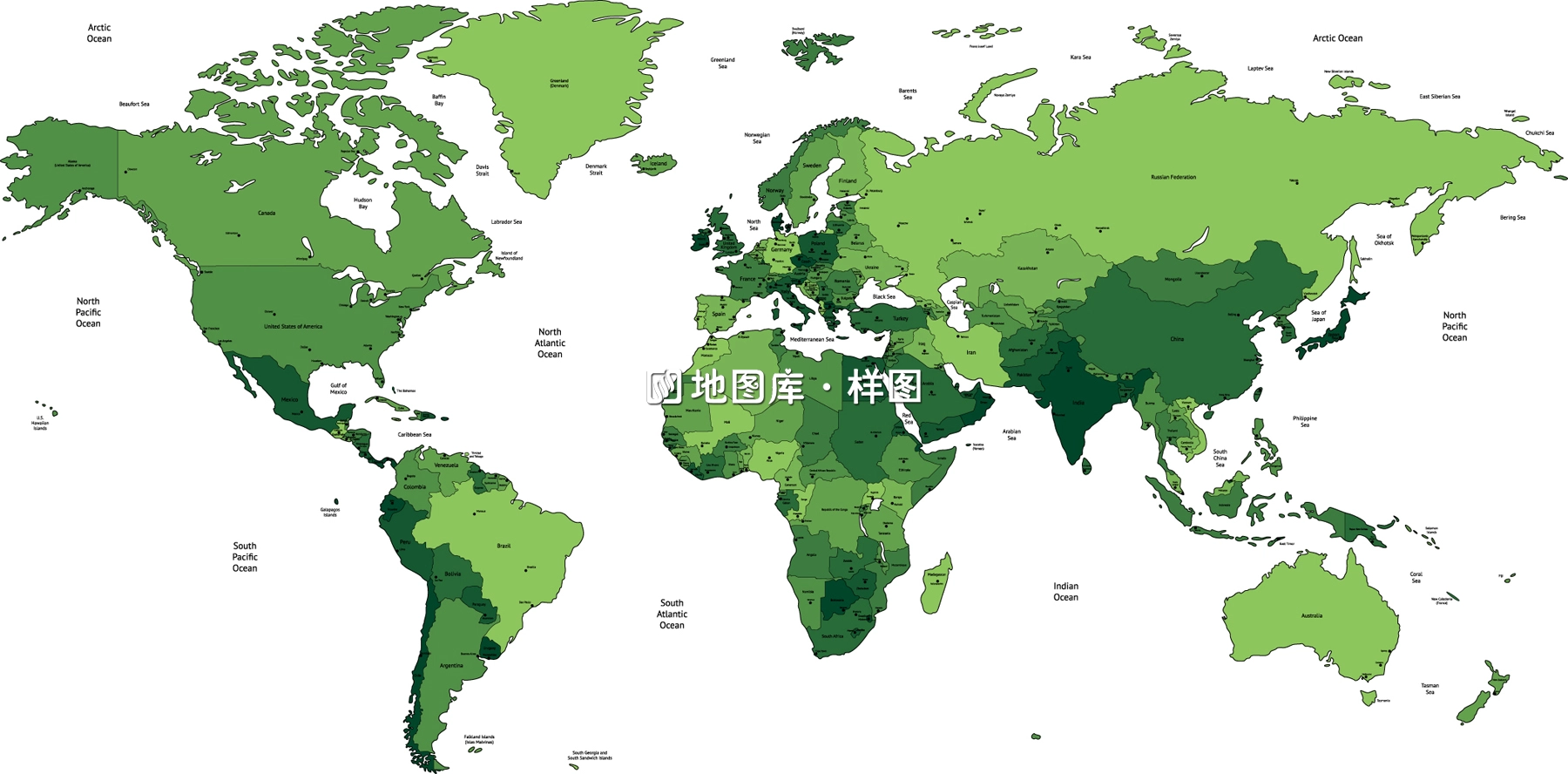 三款世界版图矢量英文地图（按国分色可改文字颜色）_图1