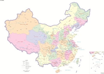 中国地图英文版大图_分省设色 界线版 无邻国