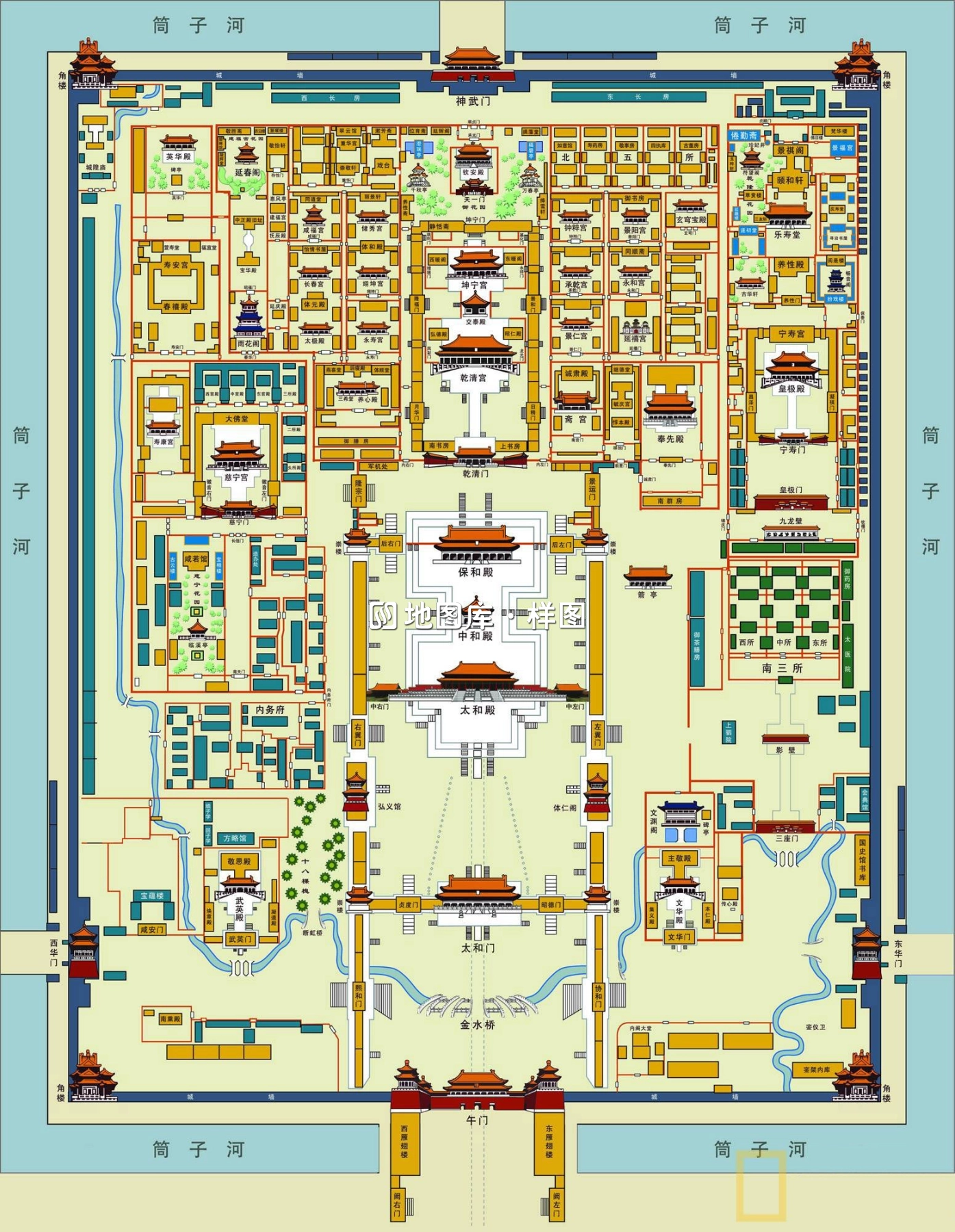 北京故宫游览地图-故宫建筑群平面图_图1