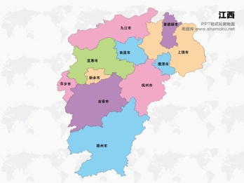 江西矢量地图简化轮廓ppt格式模板