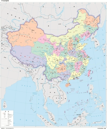 中国彩色地图_界线版 有邻国 有河流 竖版
