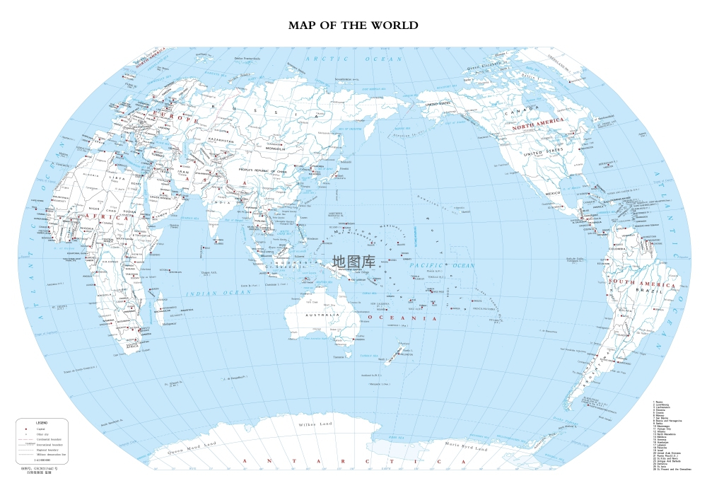 世界地图英文版高清版_基础要素单色版_图1