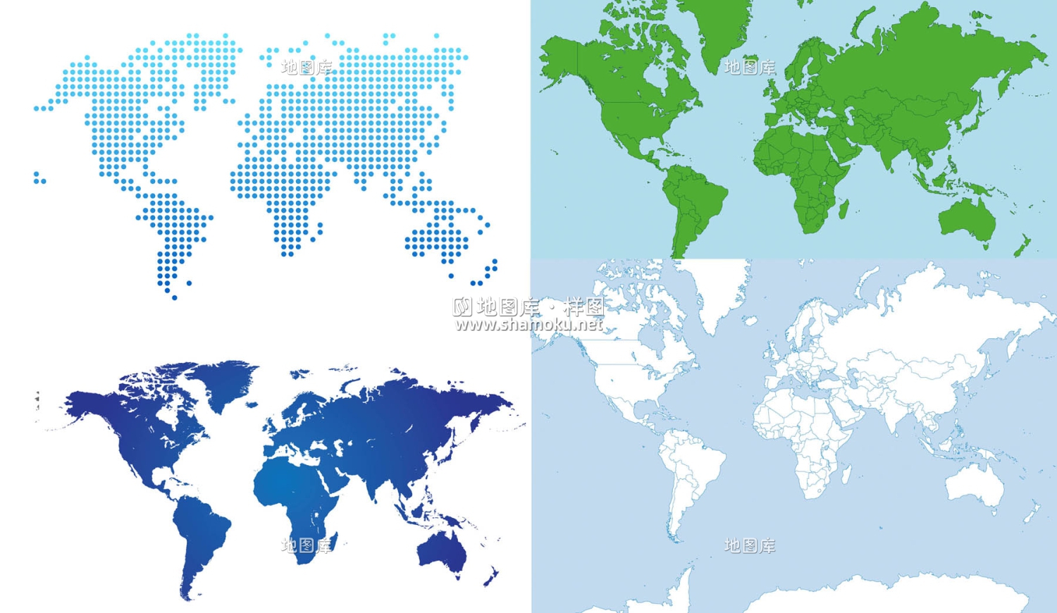 四款空白单色世界矢量地图_图1