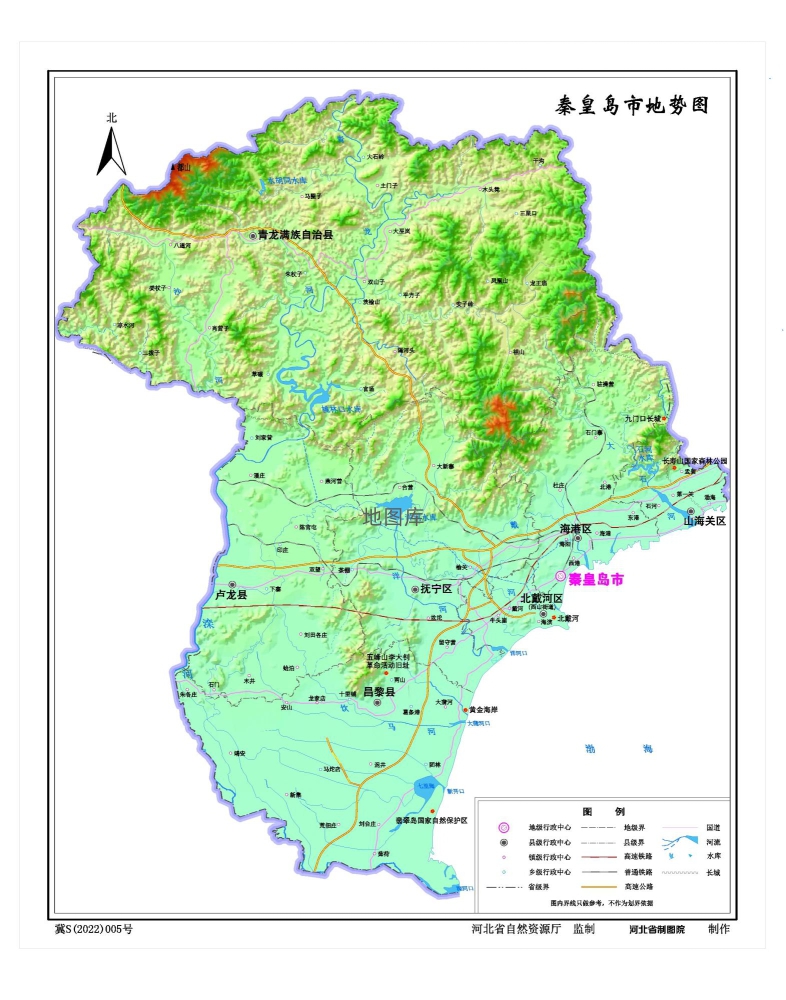 河北秦皇岛市地图、水系交通版、地势版地图_图2