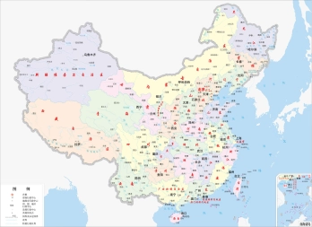 中国彩色地图矢量源文件_带省会和重要城市名称（AI/CDR/EPS）