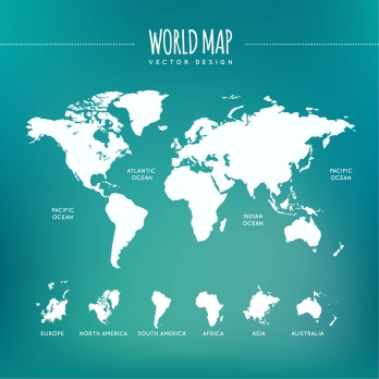 六种风格世界矢量地图概念地图示意地图