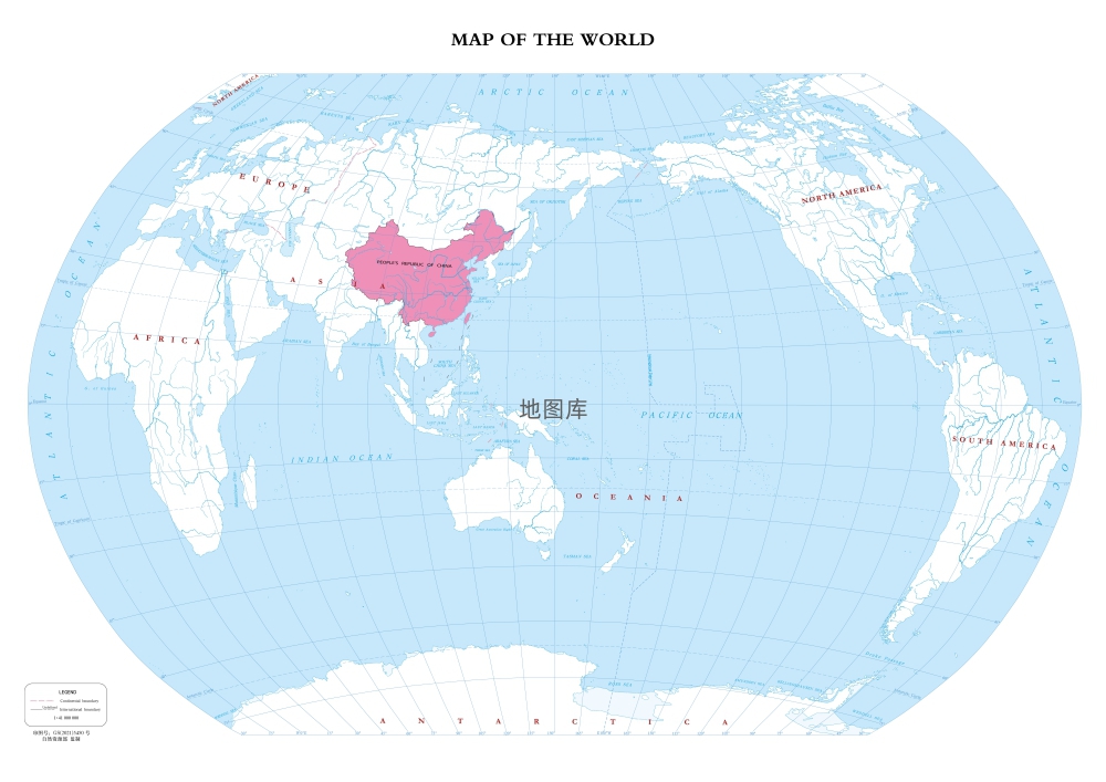 世界地图英文版高清版_中国轮廓版_图1