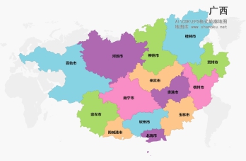 广西矢量地图-各市区彩色可编辑源文件下载