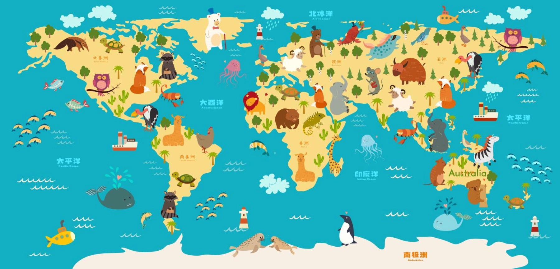 六款卡通世界地图素材AI/CDR矢量源文件中文版_图2