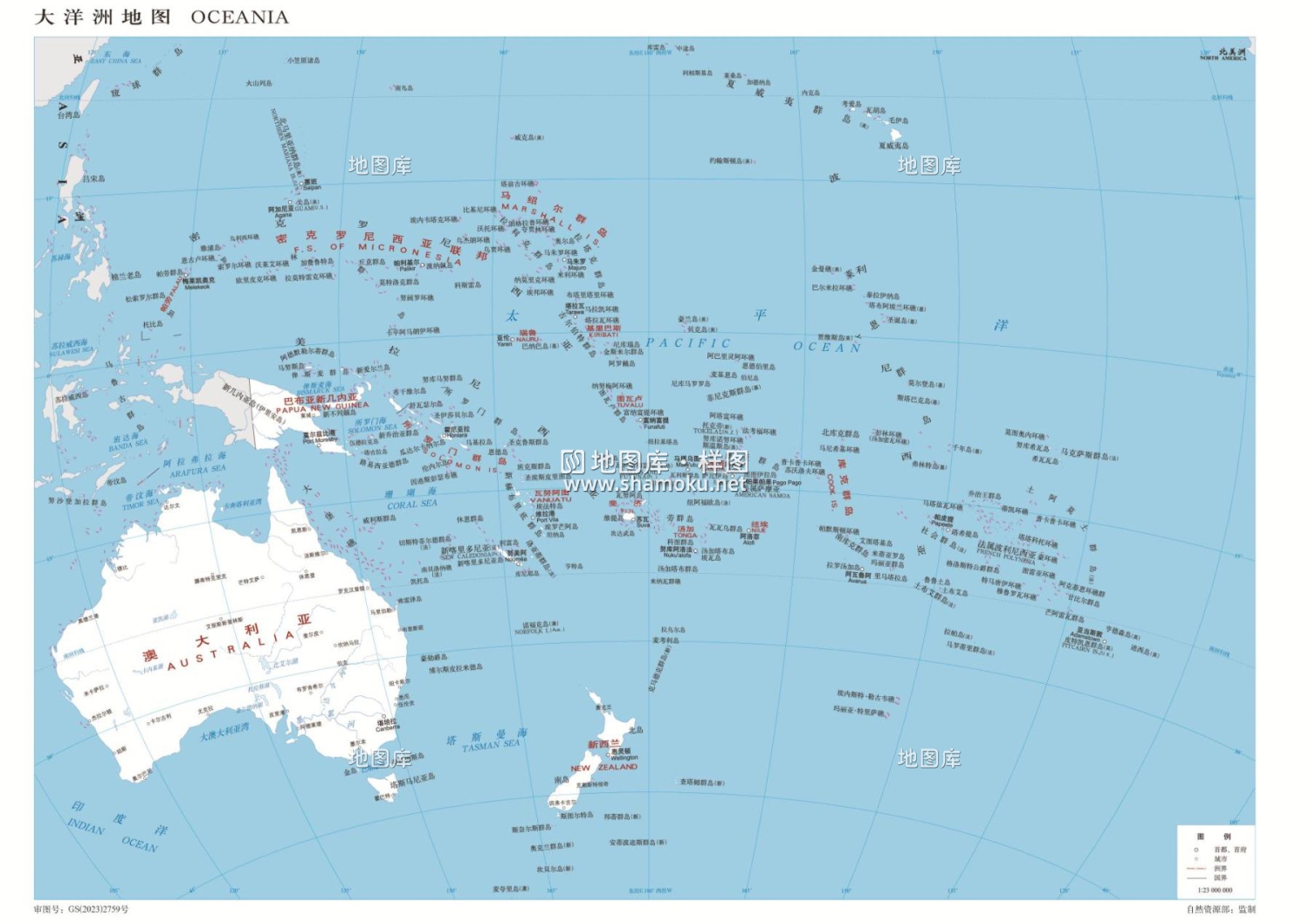 大洋洲地图国家分布图_白色版_图1