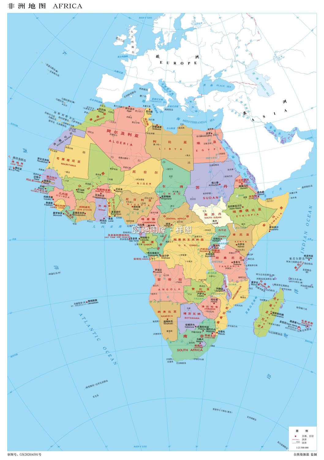 非洲地图全图_非洲地图国家分布图_彩色版_图1