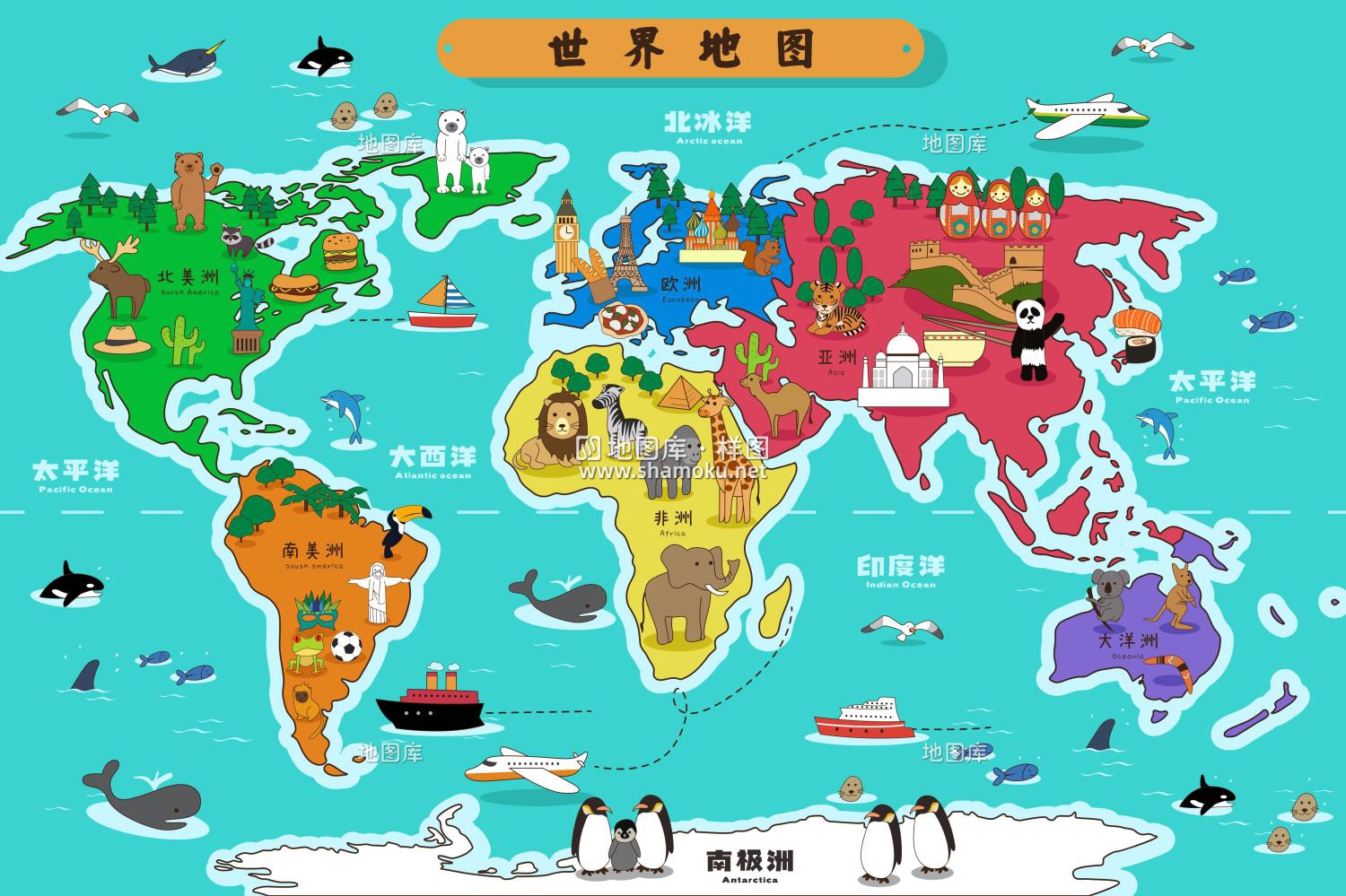十款儿童卡通世界矢量地图源文件（AI/CDR格式）_图2
