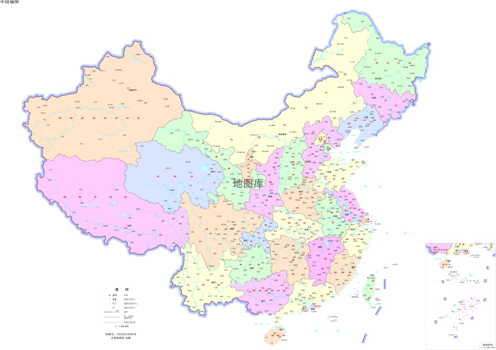 中国地图高清版大图片_分省设色 无邻国 横版_图1