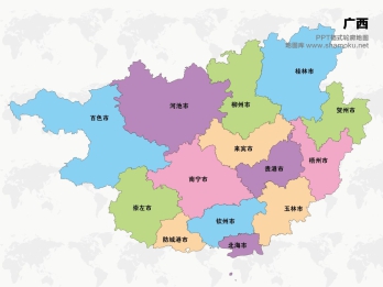 广西矢量地图简化轮廓ppt格式模板