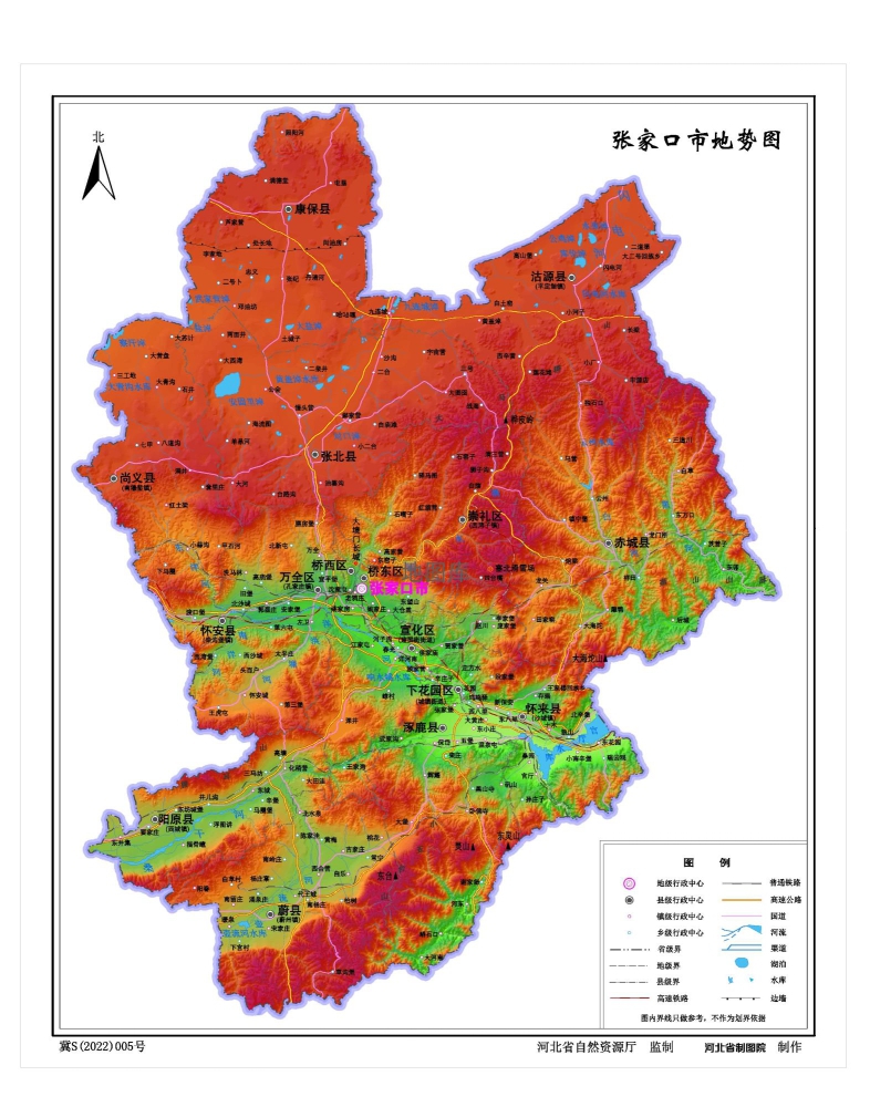 河北张家口地图、水系交通版、地势版地图_图2