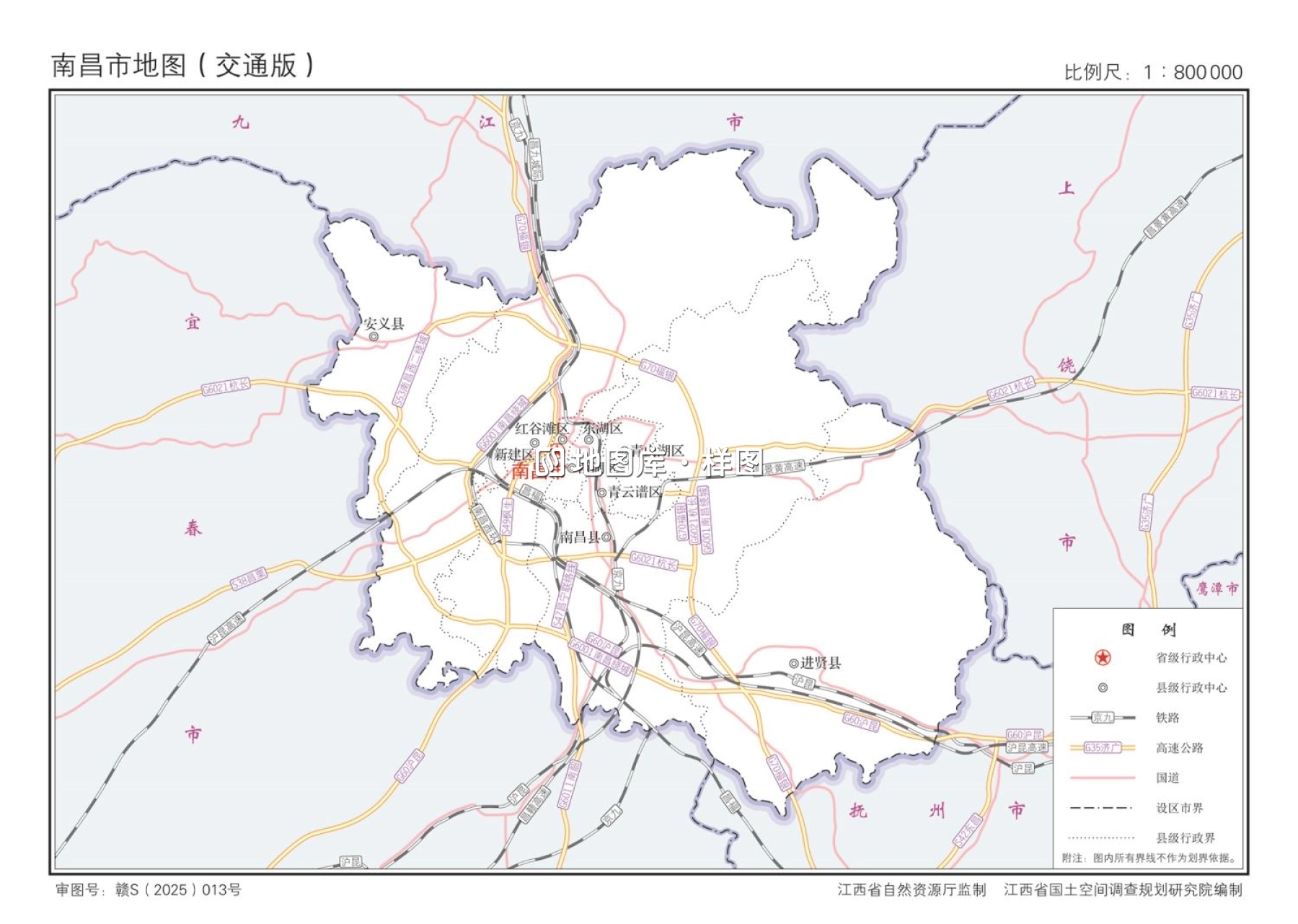 江西南昌市主题地图-市政区、交通、轮廓地图_图1