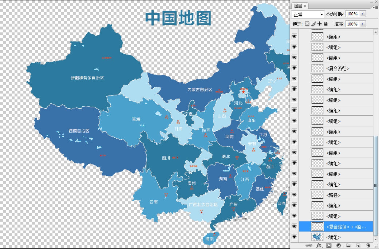 中国地图PSD文件分层素材模板_免抠图可编辑文字改色_图2